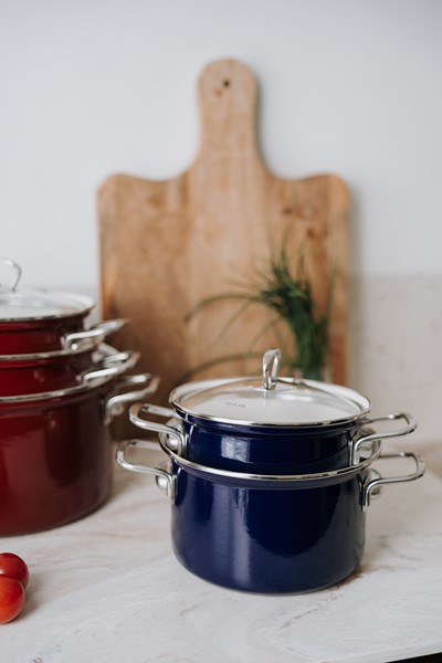 Smaltovaný hrnec se skleněnou poklicí ø 16 cm - 2 l - ECO-CERAMIC modrý | BELIS