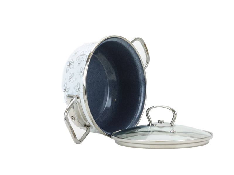 Smaltovaný rendlík se skleněnou poklicí ø 20 cm - 2.3 l - PREMIUM bílý | BELIS