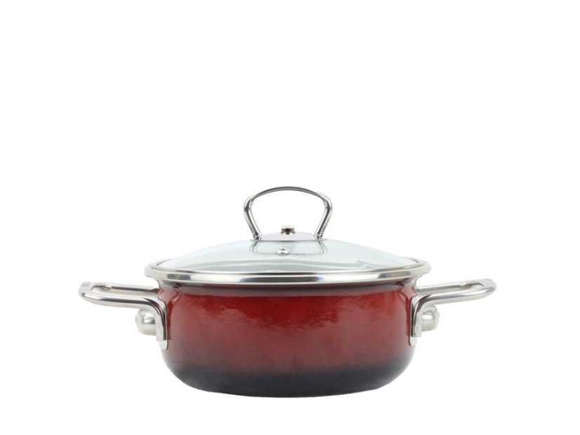 Smaltovaný rendlík se skleněnou poklicí ø 16 cm - 1.25 l - PREMIUM OMBRÉ červený | BELIS