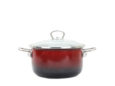 Smaltovaný hrnec se skleněnou poklicí ø 18 cm - 2.2 l - PREMIUM OMBRÉ červený | BELIS