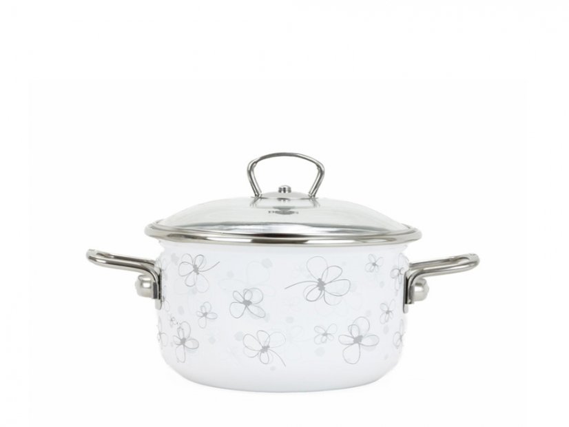 Smaltovaný hrnec se skleněnou poklicí ø 24 cm - 5.5 l - PREMIUM bílý | BELIS - 2 jakost