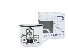 Smaltovaný hrnek ø 8 cm - 0.35 l bílý "masné krámy" v krabičce - ČESKÝ PLECHÁČEK | BELIS