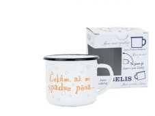 Smaltovaný hrnček ø 8 cm – 0,35 l biely „pena“ v krabičke – ČESKÝ PLECHÁČIK | BELIS