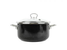 Smaltovaný hrnec se skleněnou poklicí ø 24 cm - 5.5 l - PREMIUM černý | BELIS