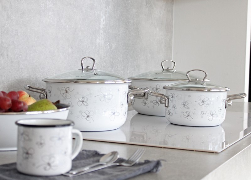 Smaltovaný rendlík se skleněnou poklicí ø 20 cm - 2.3 l - PREMIUM bílý | BELIS