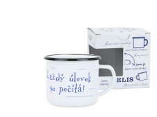 Smaltovaný hrnek ø 8 cm - 0.35 l bílý "kostra" v krabičce - ČESKÝ PLECHÁČEK | BELIS