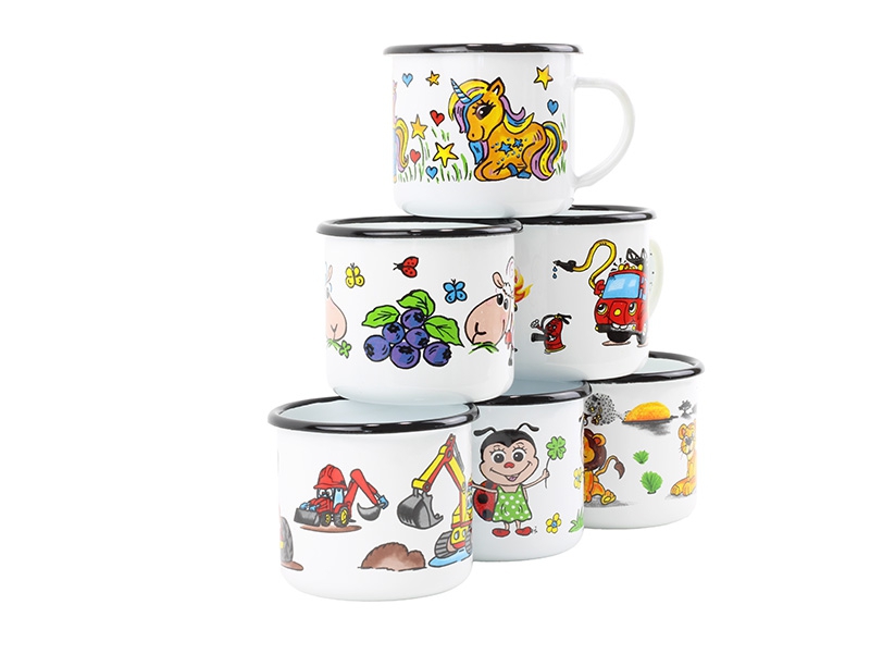 Smaltovaný hrnek ø 8 cm - 0.35 l bílý "lev" - 2 jakost