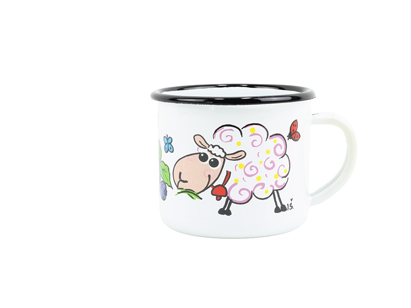 Smaltovaný hrnek ø 8 cm - 0.35 l bílý "ovečka"