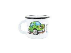 Smaltovaný hrnek ø 7 cm - 0.25 l bílý "auto" - 2 jakost