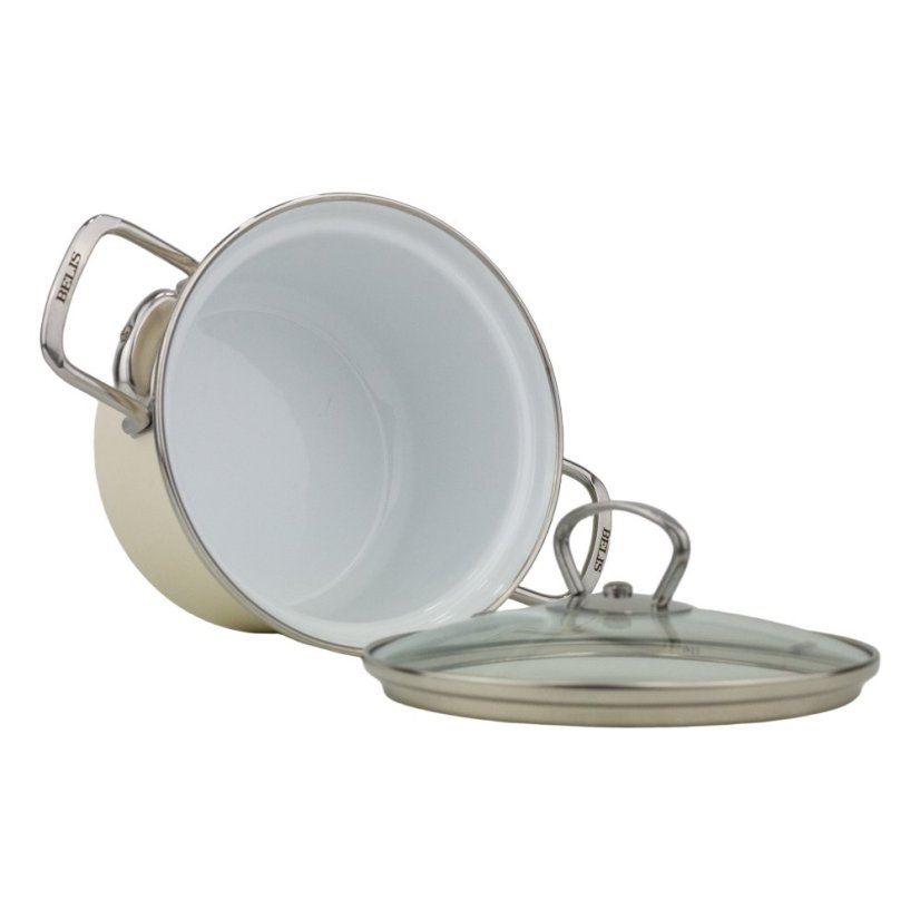 Smaltovaný hrnec se skleněnou poklicí ø 16 cm - 2 l - ECO CERAMIC krémový | BELIS