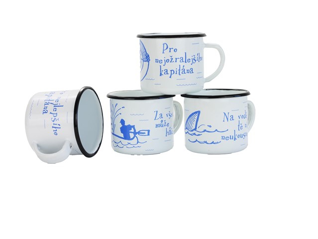 Smaltovaný hrnek ø 8 cm - 0.35 l bílý "vodák/háček" v krabičce - ČESKÝ PLECHÁČEK | BELIS