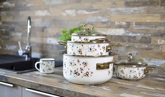 Smaltovaný rendlík se skleněnou poklicí ø 16 cm - 1.25 l - PREMIUM krémový | BELIS