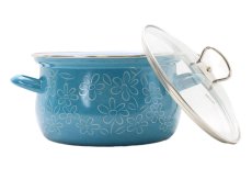 Smaltovaný hrnec se skleněnou poklicí ø 16 cm - 2 l - FLOWER | BELIS