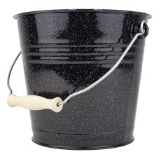 Smaltované vědro s dřevěnou rukojetí černé ø 24 cm 6 l | VEF