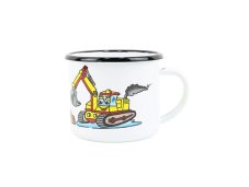 Smaltovaný hrnček ø 8 cm – 0,35 l biely „bager“ – 2. akosť