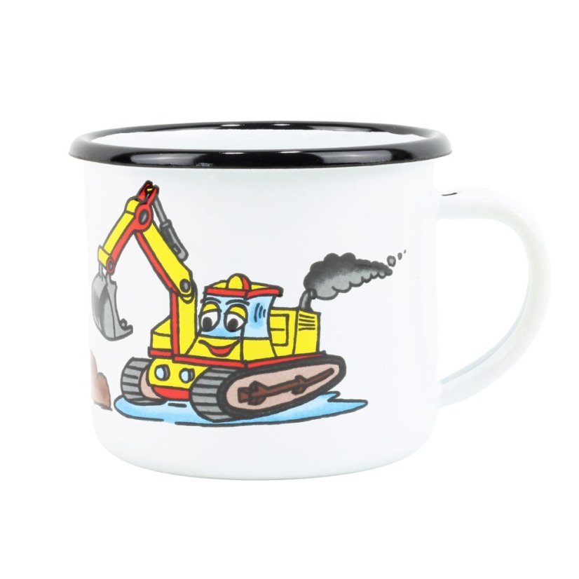 Smaltovaný hrnek ø 8 cm - 0.35 l bílý "bagr"