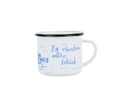 Smaltovaný hrnek ø 8 cm - 0.35 l bílý "vodák/háček" v krabičce - ČESKÝ PLECHÁČEK | BELIS