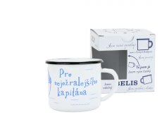 Smaltovaný hrnek ø 8 cm - 0.35 l bílý "nejožralejší kapitán" v krabičce - ČESKÝ PLECHÁČEK | BELIS