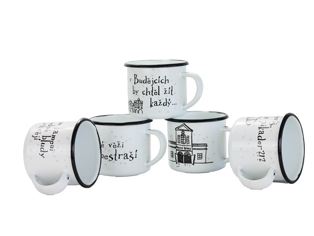 Smaltovaný hrnek ø 8 cm - 0.35 l bílý "kámen" v krabičce - ČESKÝ PLECHÁČEK | BELIS