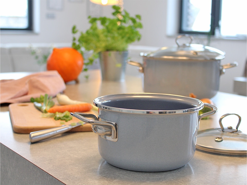 Smaltovaný hrnec se skleněnou poklicí ø 24 cm - 5.5 l - PREMIUM šedý | BELIS