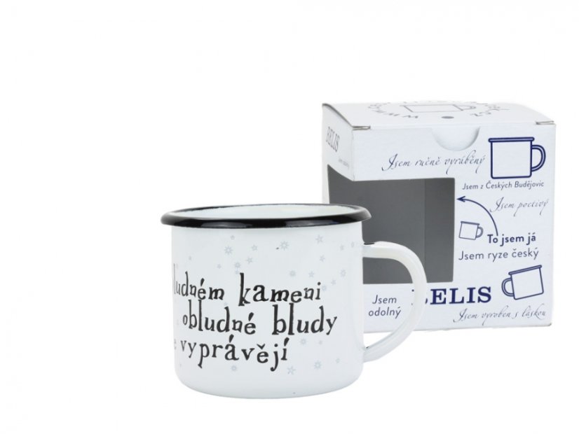 Smaltovaný hrnek ø 8 cm - 0.35 l bílý "kámen" v krabičce - ČESKÝ PLECHÁČEK | BELIS