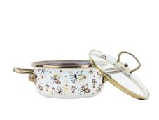 Smaltovaný rendlík se skleněnou poklicí ø 16 cm - 1.25 l - PREMIUM krémový | BELIS