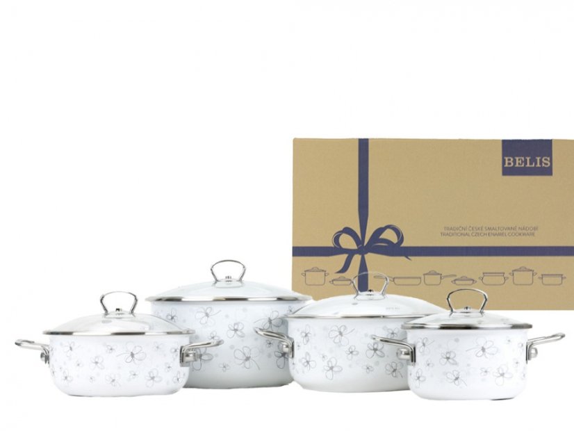 Smaltovaná sada nádobí 8-dílná - PREMIUM bílý | BELIS