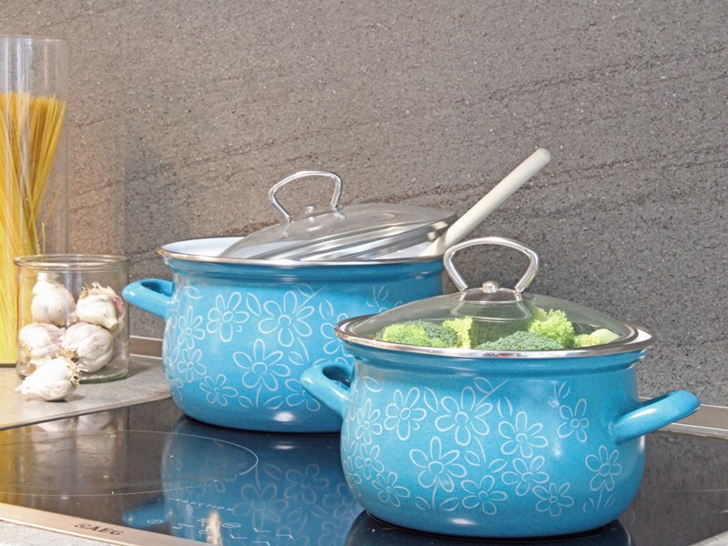 Smaltovaný hrnec se skleněnou poklicí ø 20 cm - 3,6 l - FLOWER | BELIS