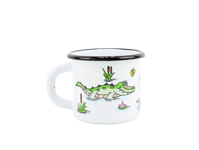 Smaltovaný hrnek ø 7 cm - 0.25 l bílý "krokodýl"