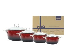 Smaltovaná sada nádobí 8-dílná - PREMIUM OMBRÉ červený | BELIS