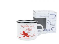 Smaltovaný hrnek ø 8 cm - 0.35 l bílý "hasiči/lýtka" v krabičce - ČESKÝ PLECHÁČEK | BELIS