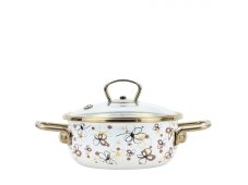 Smaltovaný rendlík se skleněnou poklicí ø 20 cm - 2.3 l - PREMIUM krémový | BELIS - 2 jakost