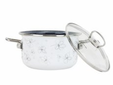 Smaltovaný hrnec se skleněnou poklicí ø 20 cm - 3.5 l - PREMIUM bílý | BELIS - 2 jakost
