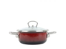Smaltovaný rendlík se skleněnou poklicí ø 16 cm - 1.25 l - PREMIUM OMBRÉ červený | BELIS - 2 jakost