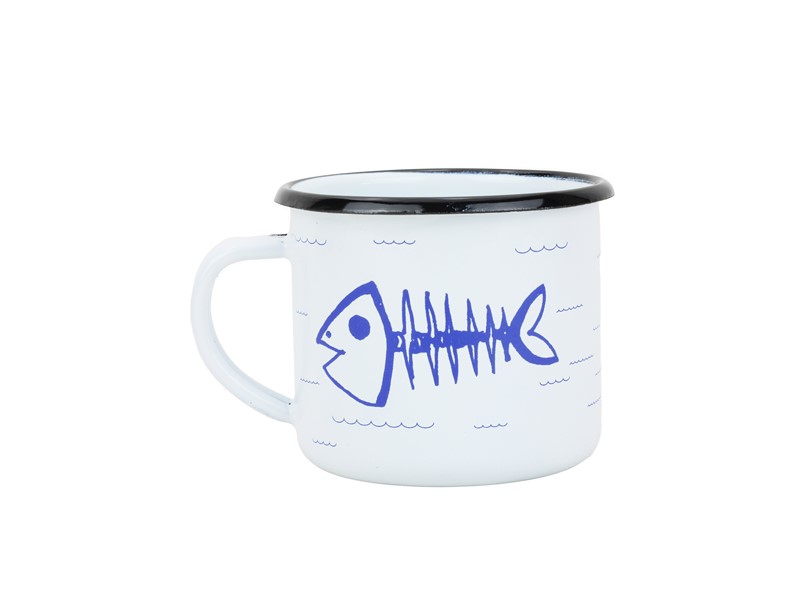 Smaltovaný hrnek ø 8 cm - 0.35 l bílý "kostra" v krabičce - ČESKÝ PLECHÁČEK | BELIS