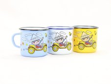 Smaltovaný hrnek ø 8 cm - 0.35 l bílý "večerníček" mix - ČESKÝ PLECHÁČEK | RADOST enamel