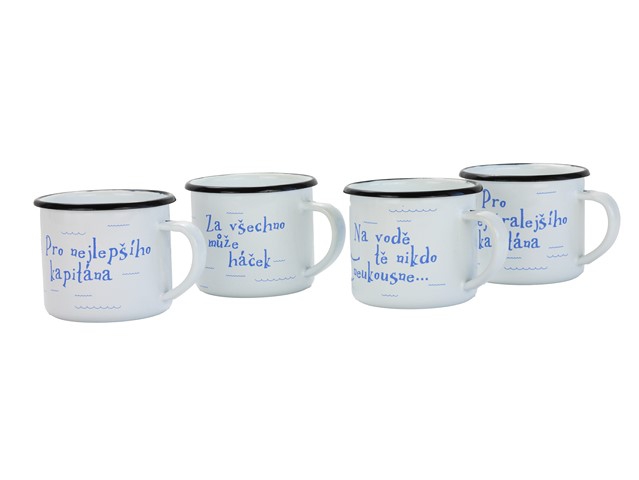Smaltovaný hrnek ø 8 cm - 0.35 l bílý "vodák/háček" v krabičce - ČESKÝ PLECHÁČEK | BELIS