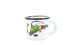 Smaltovaný hrnek ø 7 cm - 0.25 l bílý "vláček" - 2 jakost