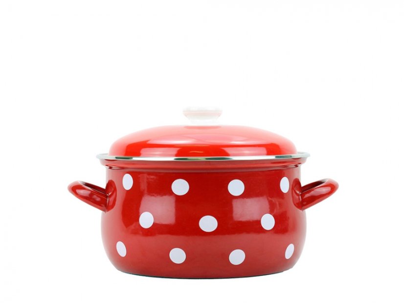 Smaltovaný hrnec s poklicí ø 16 cm - 2 l - PUNTÍK červený | BELIS