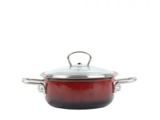 Smaltovaný rendlík se skleněnou poklicí ø 16 cm - 1.25 l - PREMIUM OMBRÉ červený | BELIS