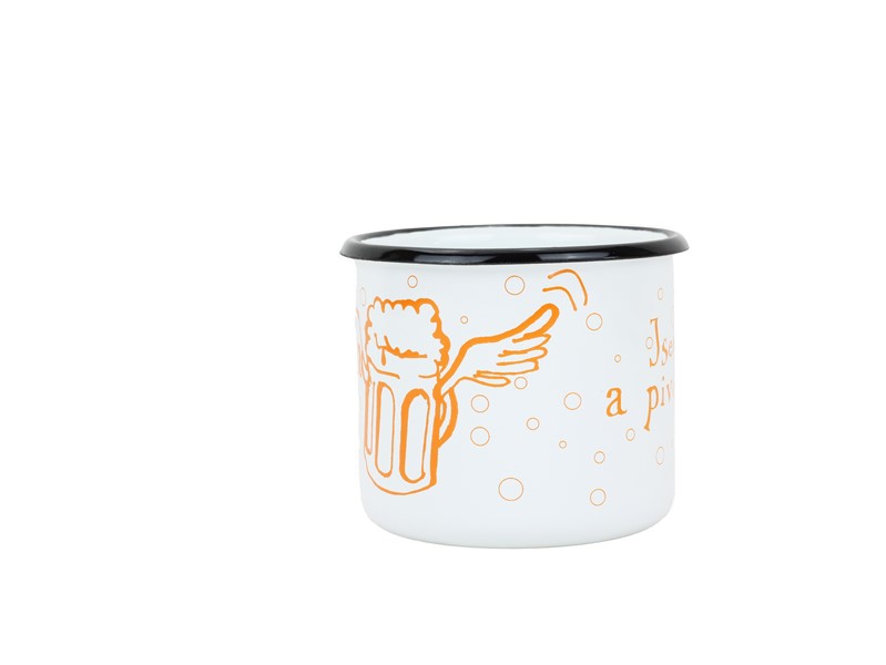 Smaltovaný hrnek ø 8 cm - 0.35 l bílý "pivo" v krabičce - ČESKÝ PLECHÁČEK | BELIS