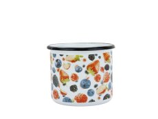 Smaltovaný hrnček ø 8 cm – 0,35 l biely „lesné ovocie“