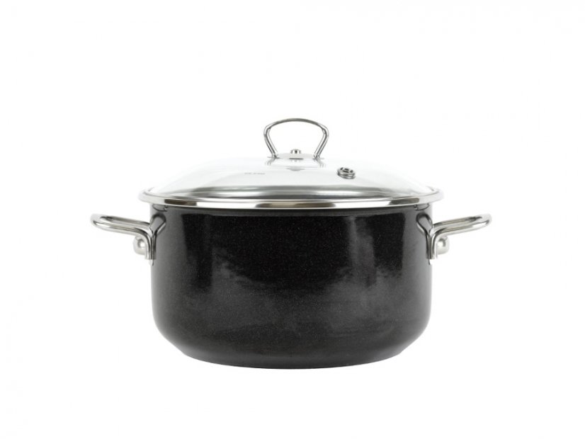 Smaltovaný hrnec se skleněnou poklicí ø 24 cm - 5.5 l - PREMIUM černý | BELIS