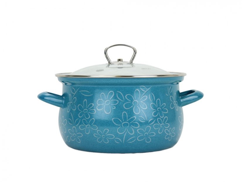 Smaltovaný hrnec se skleněnou poklicí ø 16 cm - 2 l - FLOWER | BELIS