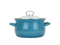 Smaltovaný hrnec se skleněnou poklicí ø 16 cm - 2 l - FLOWER | BELIS