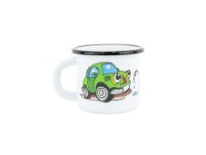 Smaltovaný hrnek ø 7 cm - 0.25 l bílý "auto" - 2 jakost