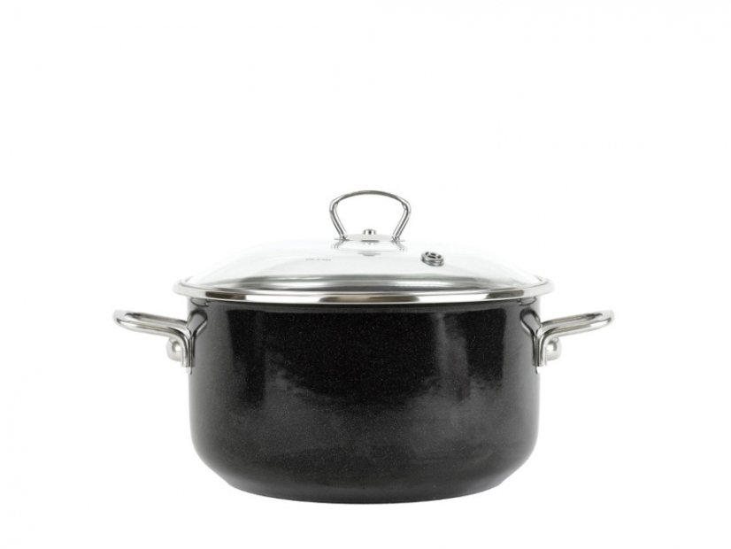 Smaltovaný hrnec se skleněnou poklicí ø 16 cm - 1.5 l - PREMIUM černý | BELIS