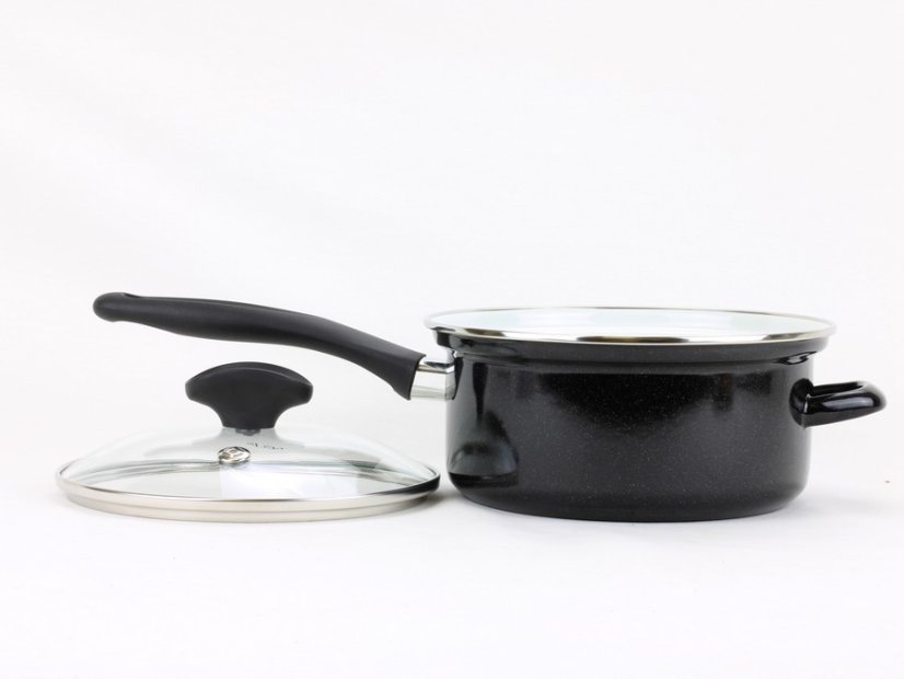 Smaltovaný rendlík s držadlem a skleněnou poklicí ø 18 cm - 2 l - STANDARD PLUS | BELIS