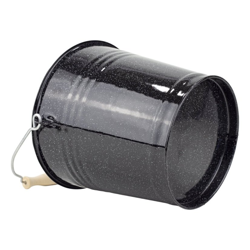 Smaltované vědro s dřevěnou rukojetí černé ø 28 cm 10 l | VEF