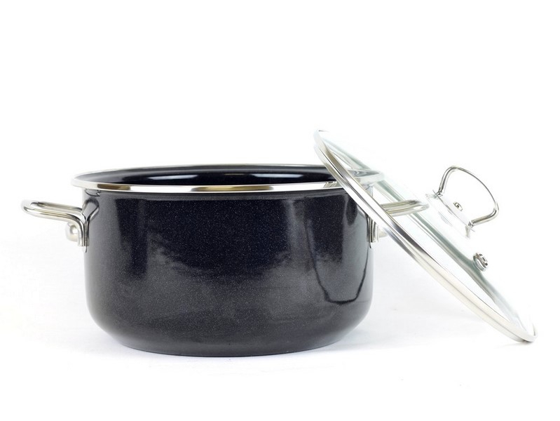 Smaltovaný hrnec se skleněnou poklicí ø 20 cm - 3.5 l - PREMIUM černý | BELIS